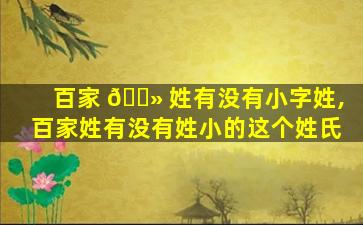 百家 🌻 姓有没有小字姓,百家姓有没有姓小的这个姓氏